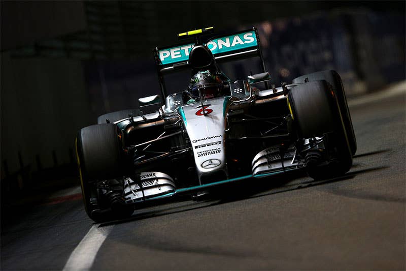 Nico Rosberg drives at the 2015 Singapore Grand Prix.