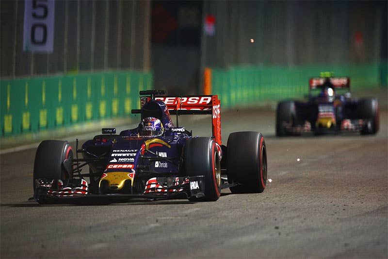 Max Verstappen drives during the 2015 Singapore F1 Grand Prix.