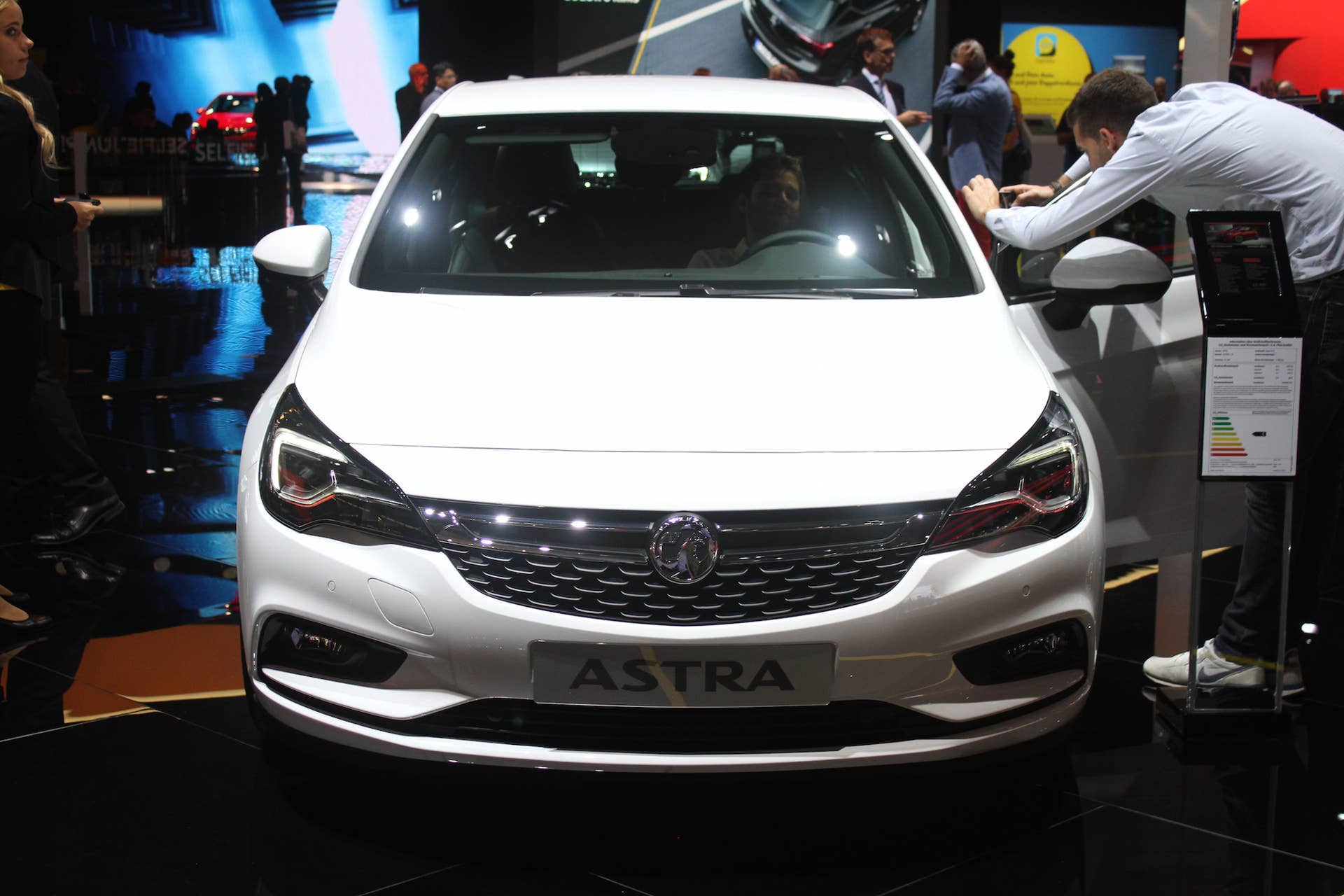 The new 2016 Opel Astra at the Frankfurt Motor Show, front view.
