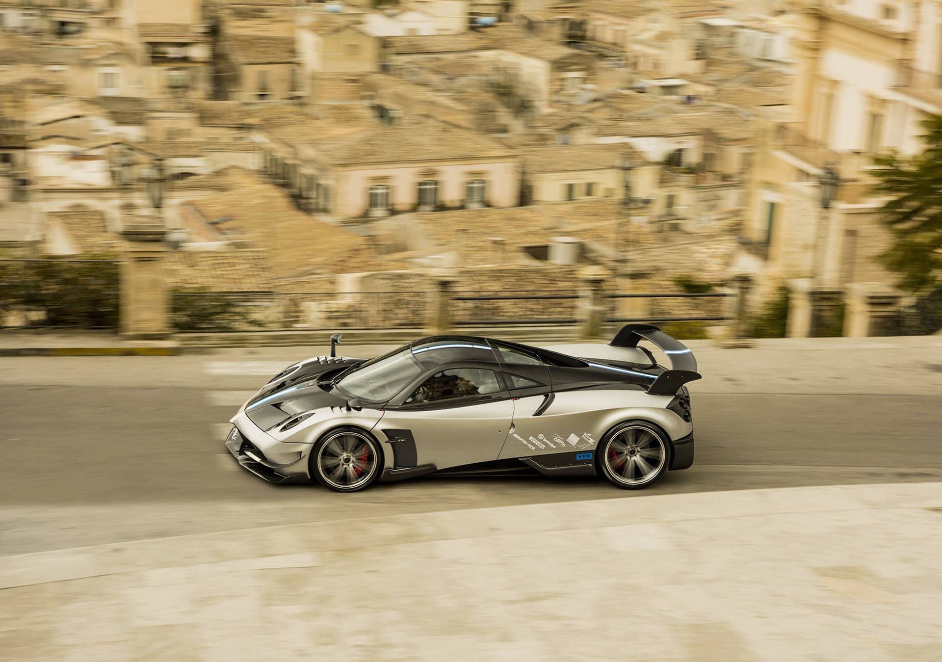 pagani huayra bc above on road