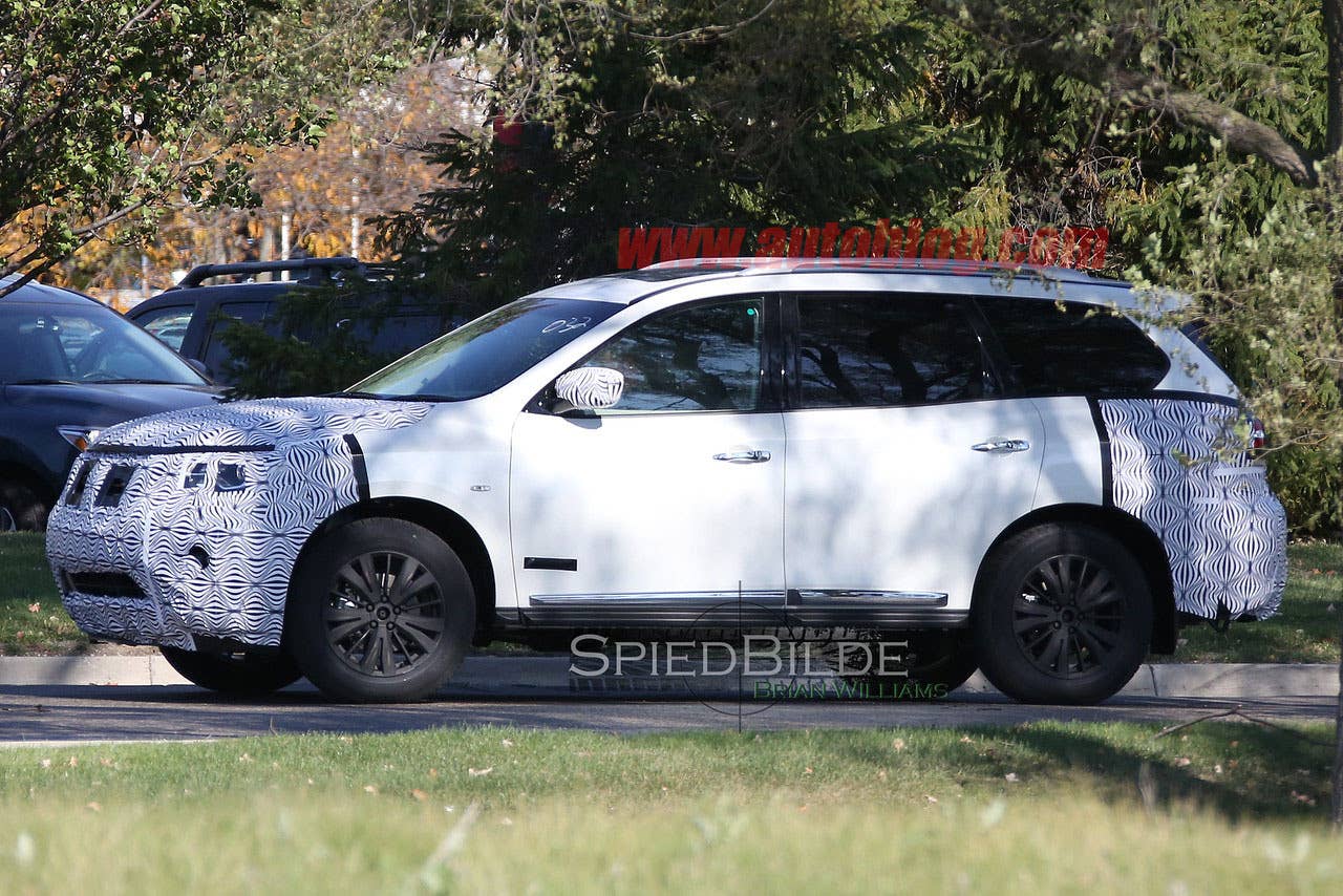 white 2017 nissan pathfinder spy shot shadow profile