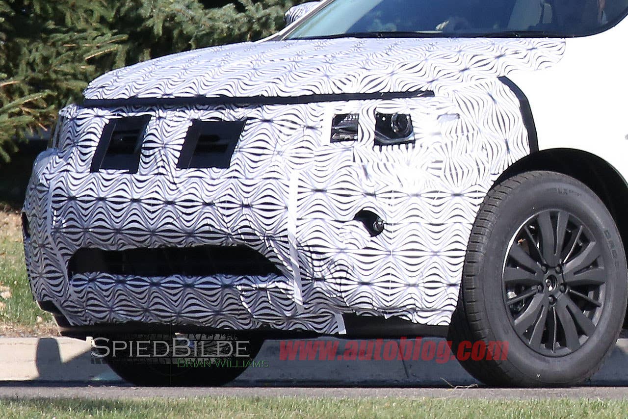 white 2017 nissan pathfinder spy shot front detail