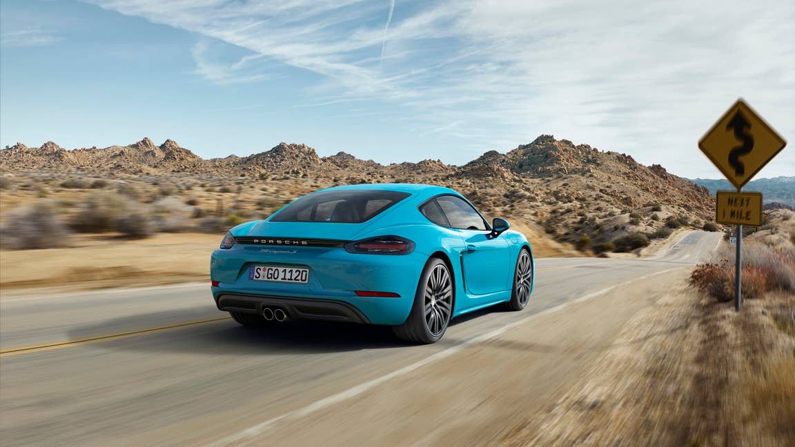 Porsche 718 Cayman rear 3/4 blue