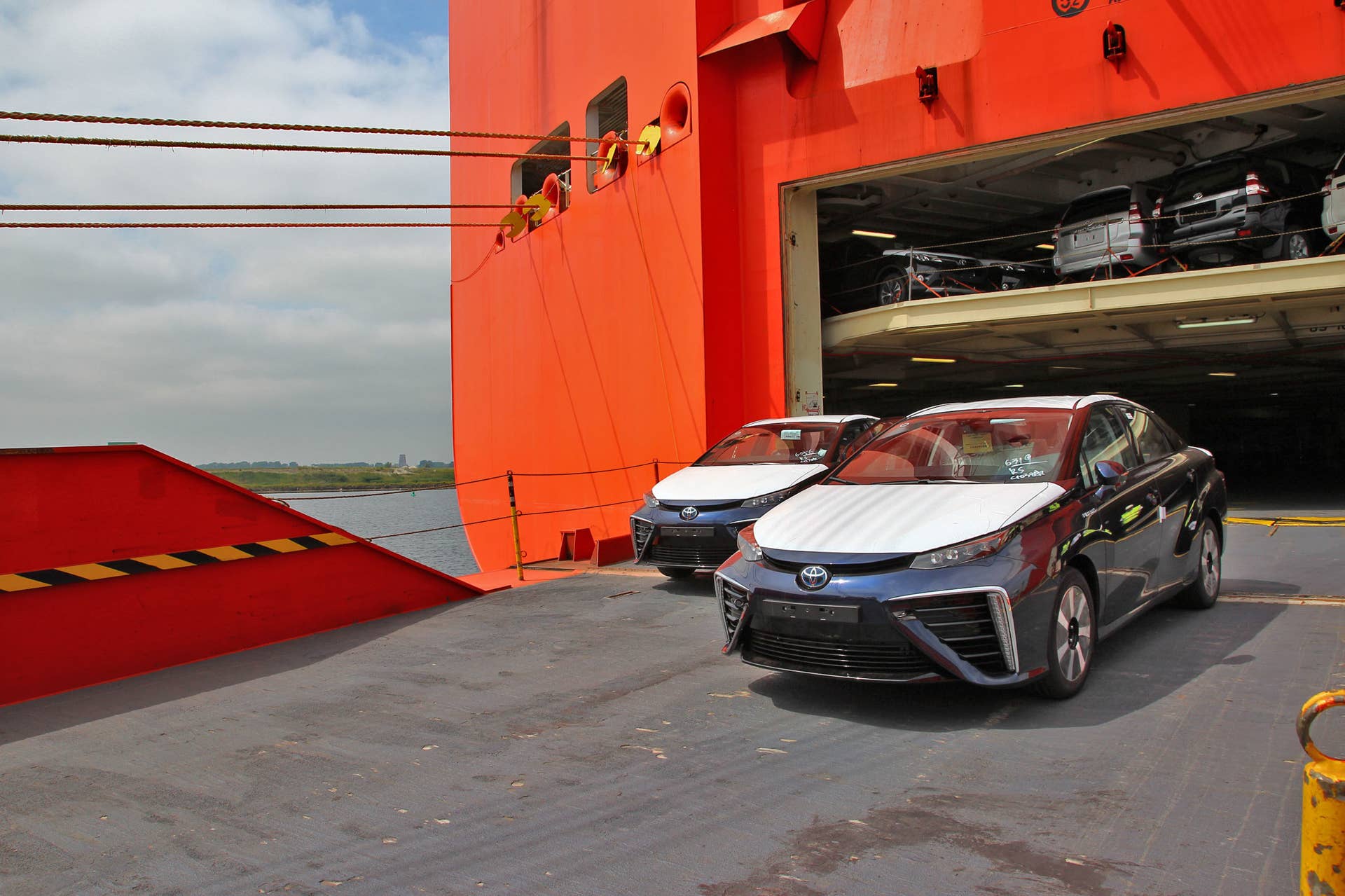 toyota mirai driving off tanker