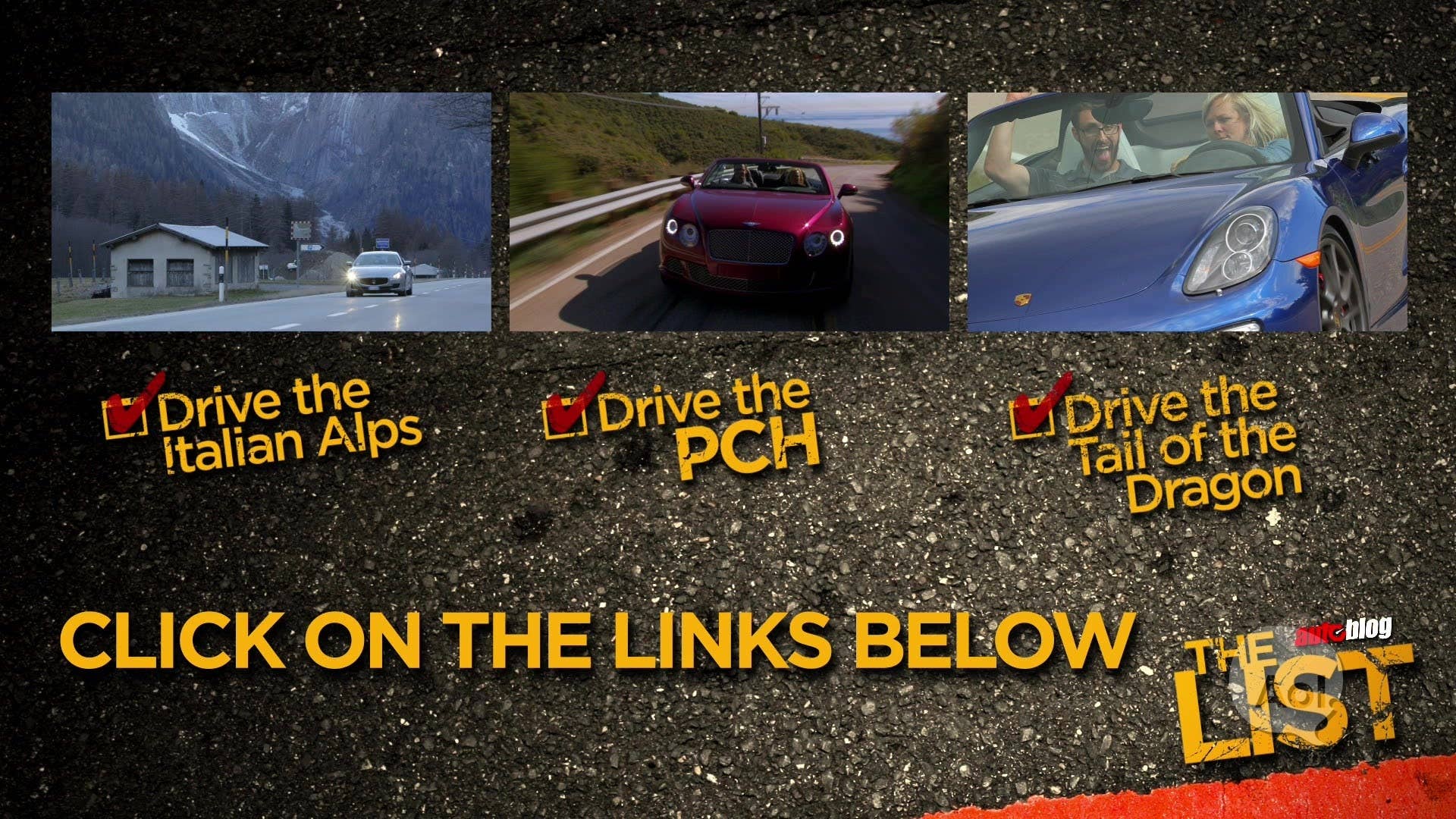 The List hosts Jessi Combs and Patrick McIntyre have driven some beautiful roads around the country and the world. From the PCH along the California coast, to the Tail of the Dragon in Tennessee, all the way to the Italian Alps, this is the best of our scenic drives on The List.