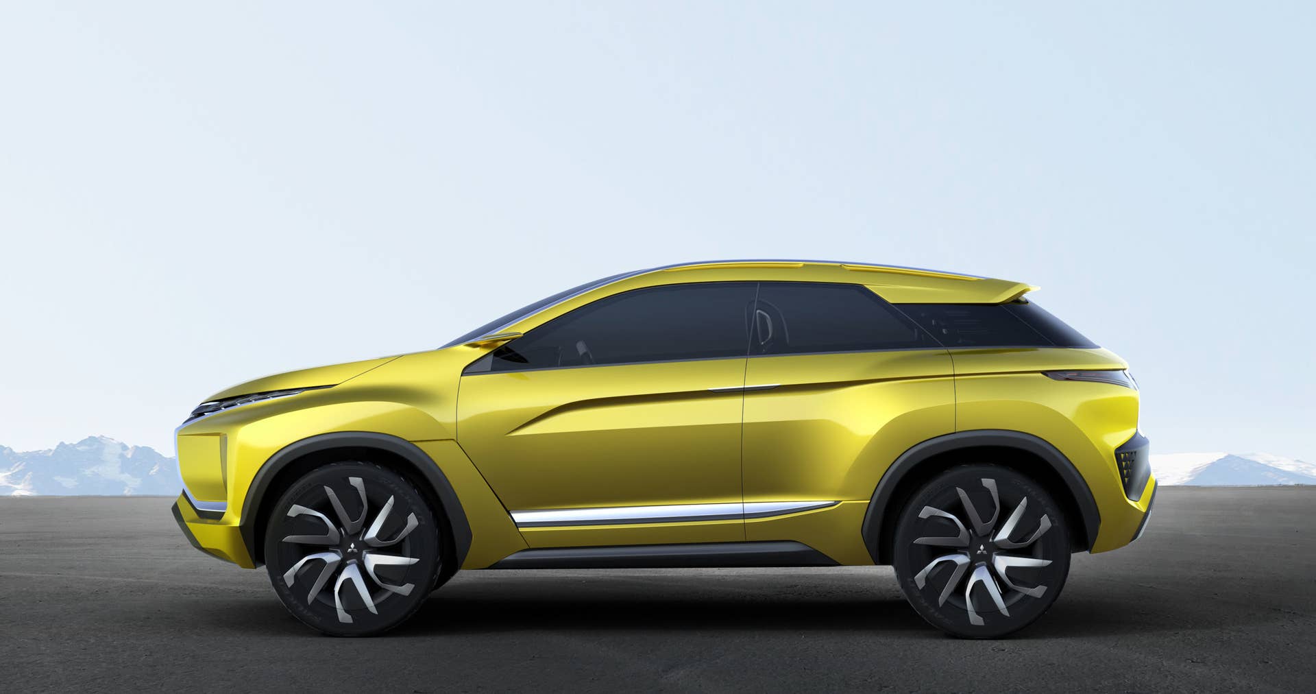 yellow mitsubishi ex concept profile mountains