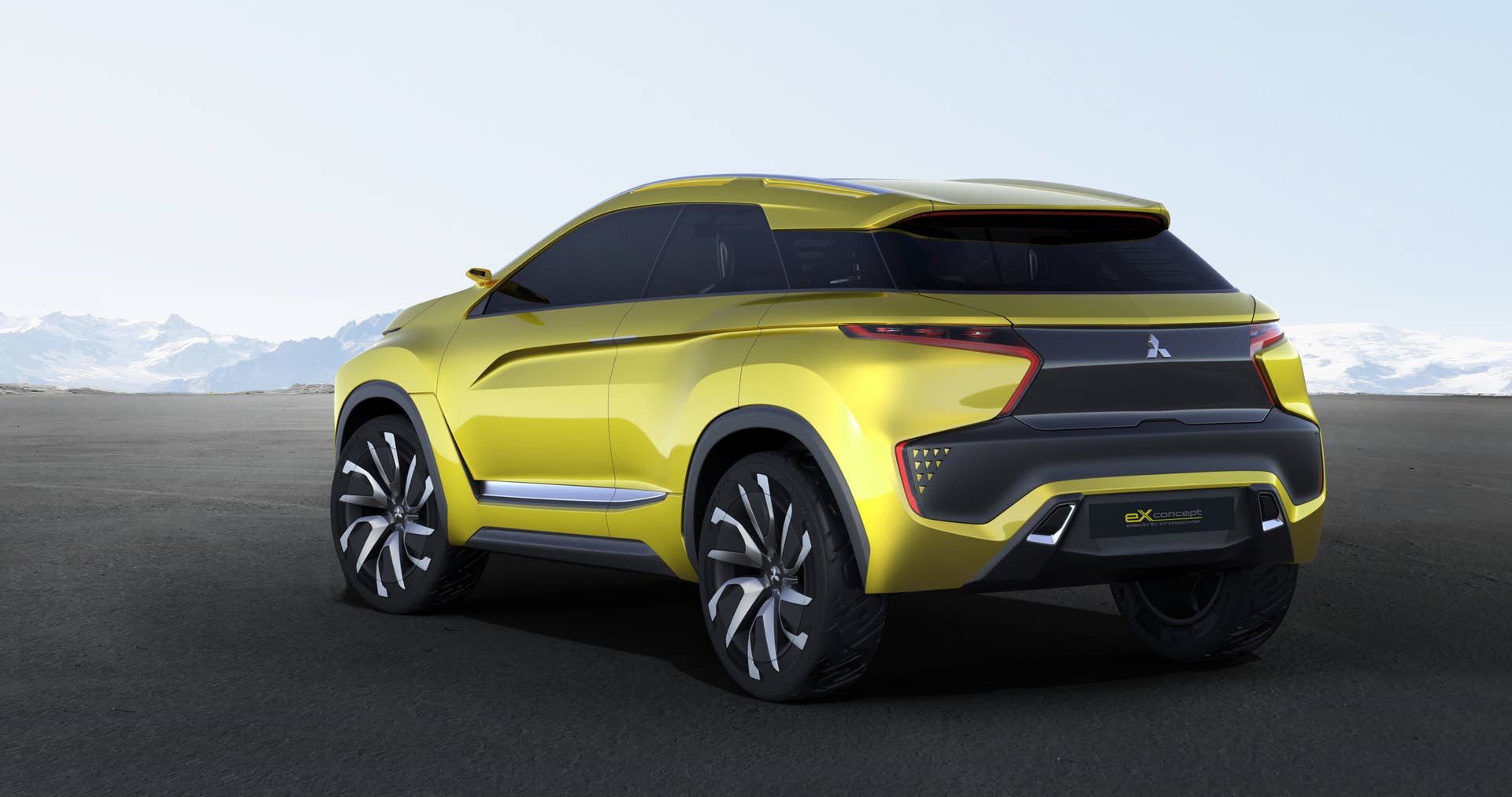 yellow mitsubishi ex concept rear three quarters mountains