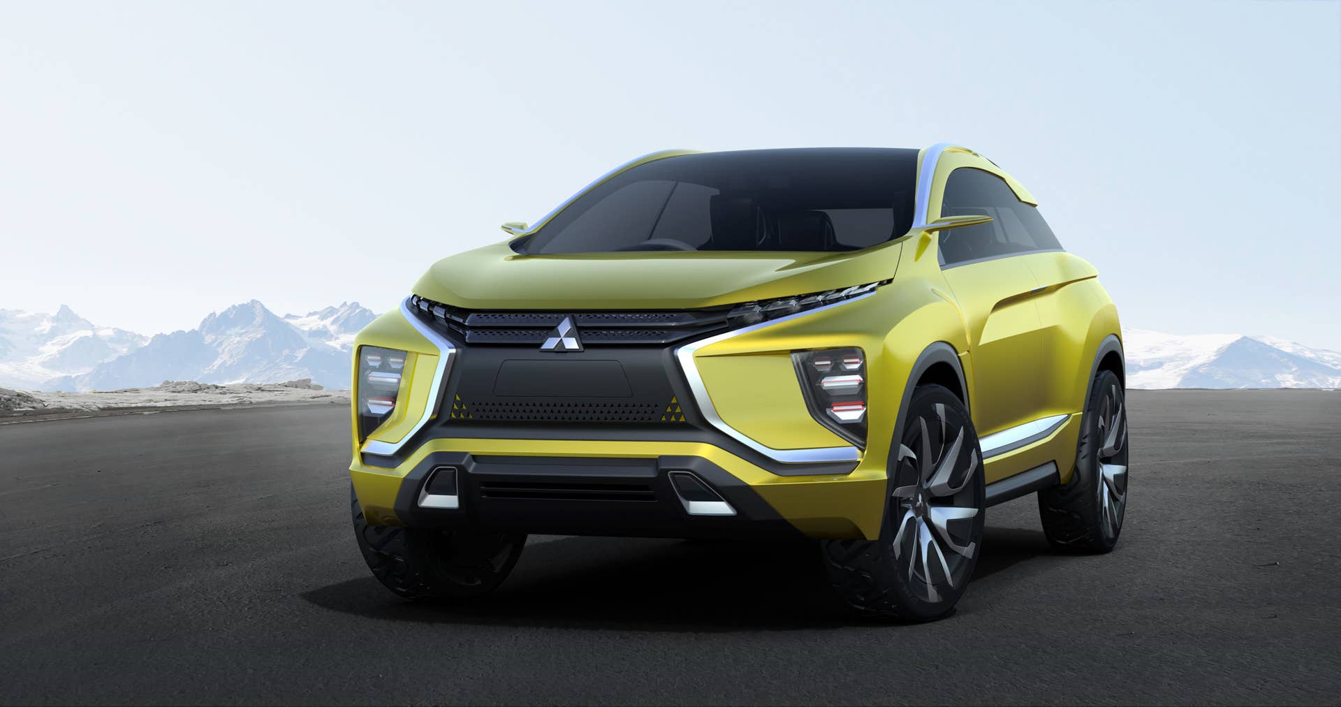 yellow mitsubishi ex concept mountains