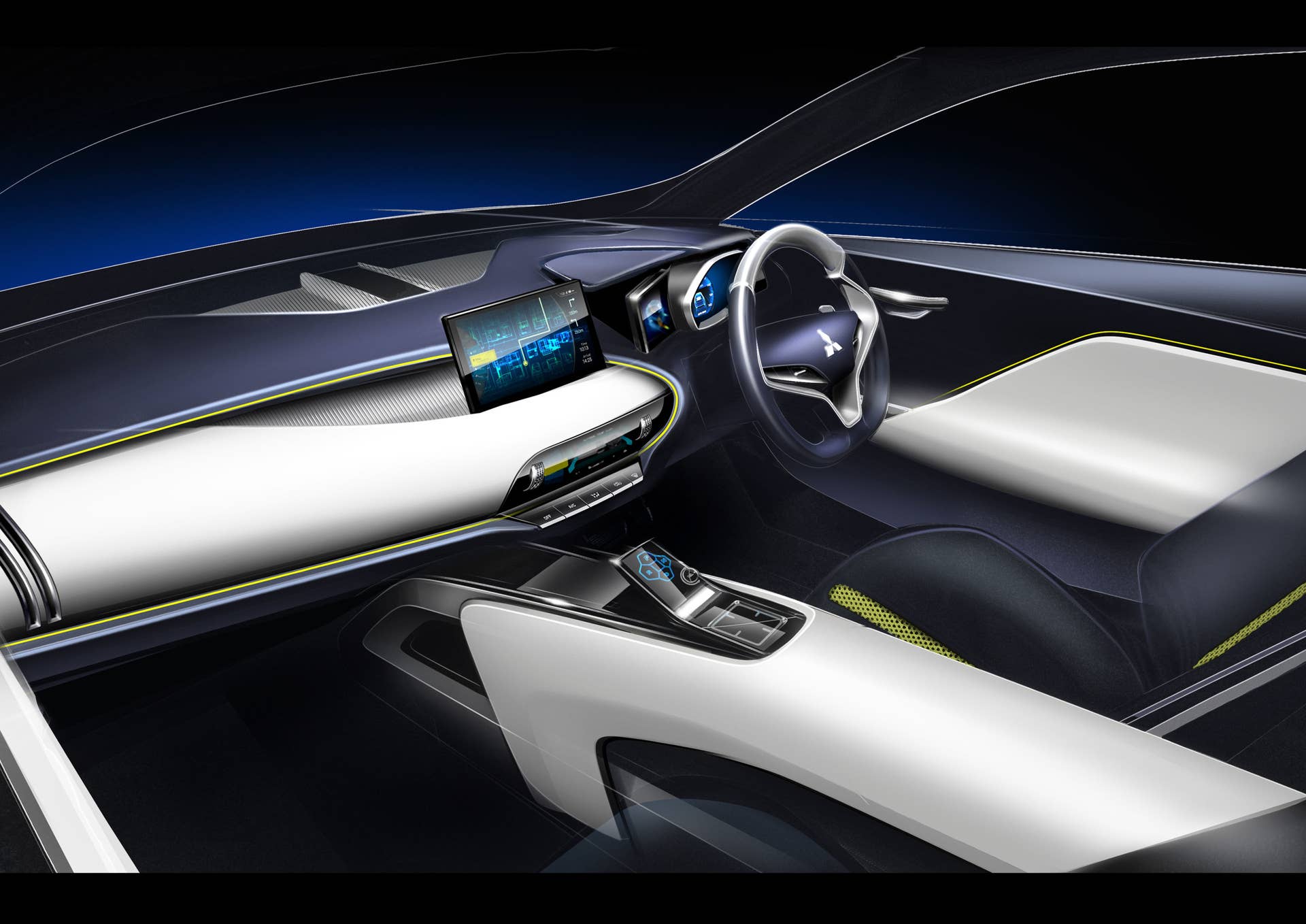 yellow mitsubishi ex concept  interior three quarters