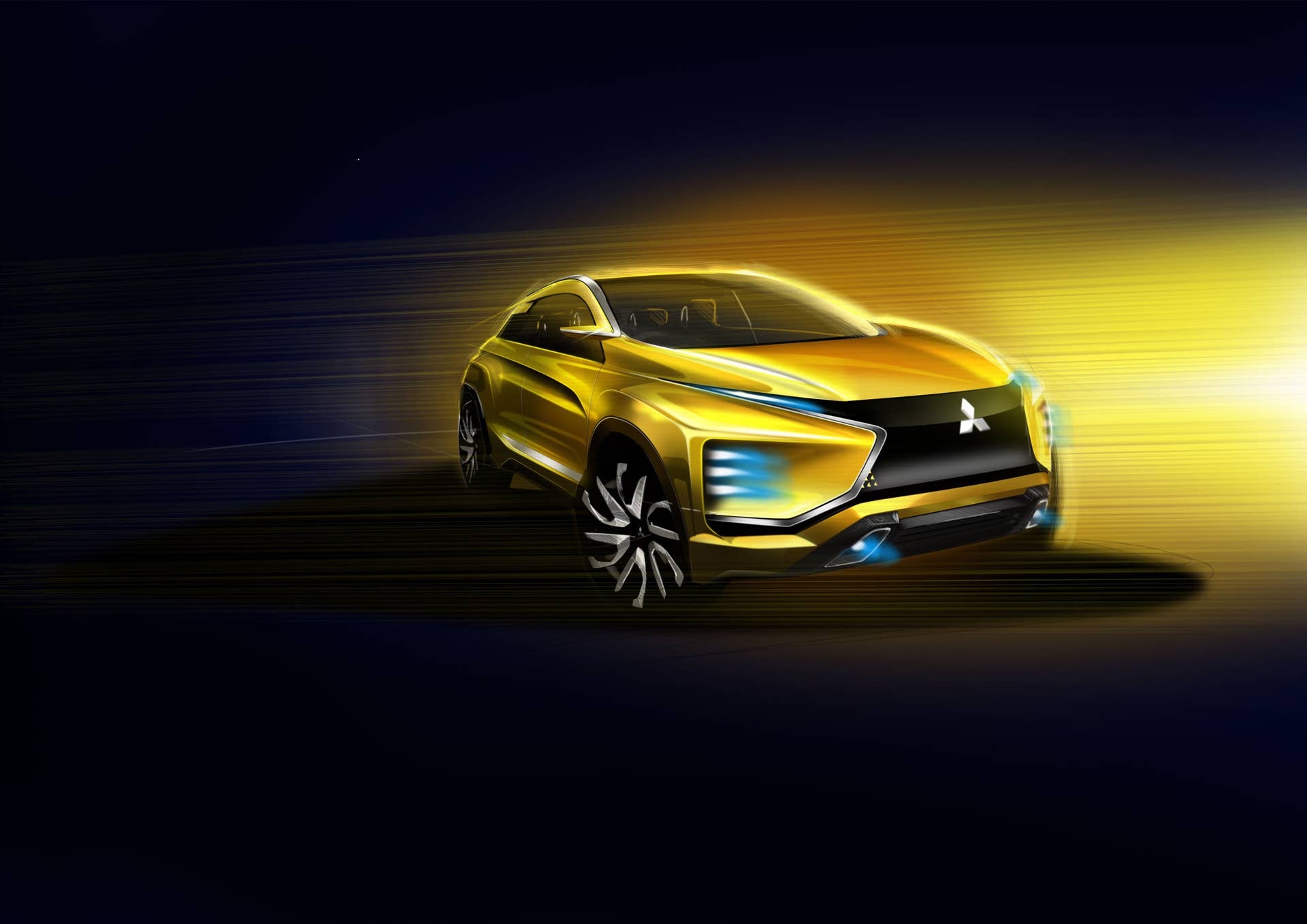 yellow mitsubishi ex concept sketch three quarters