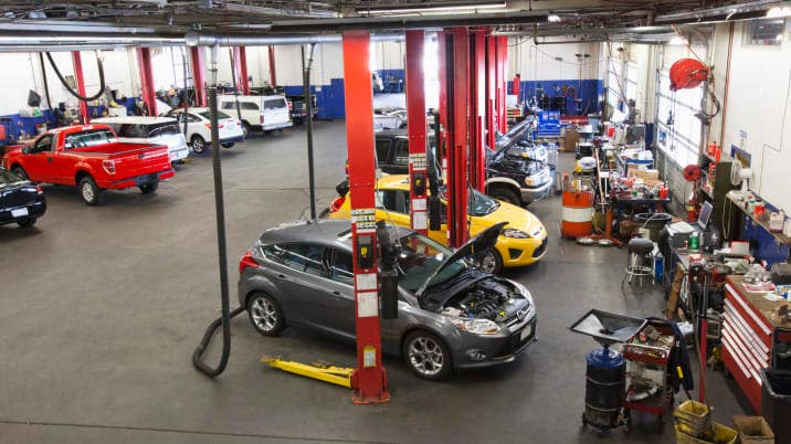 Auto repair shop full of cars