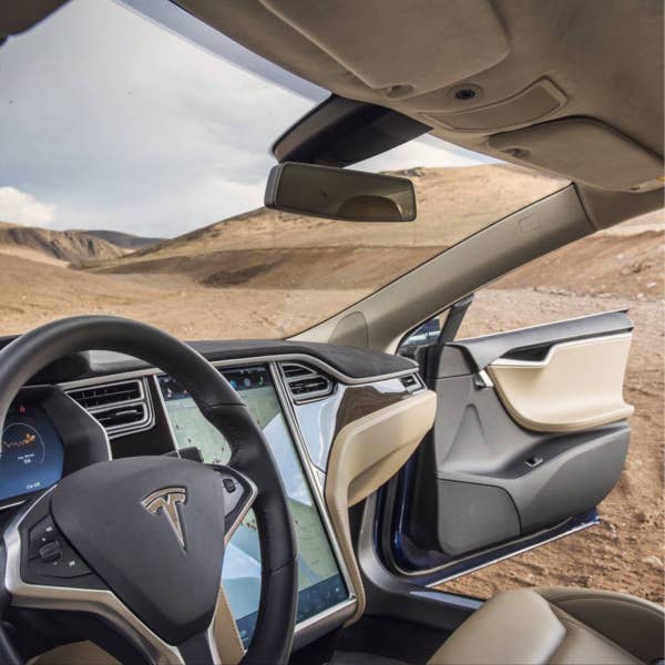 The interior of a Model X on the site of Tesla Gigafactory 1 in Sparks, Nevada.