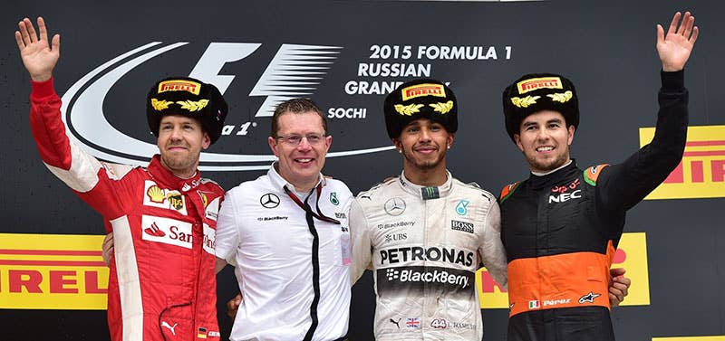 The podium at the 2015 Russian Grand Prix.