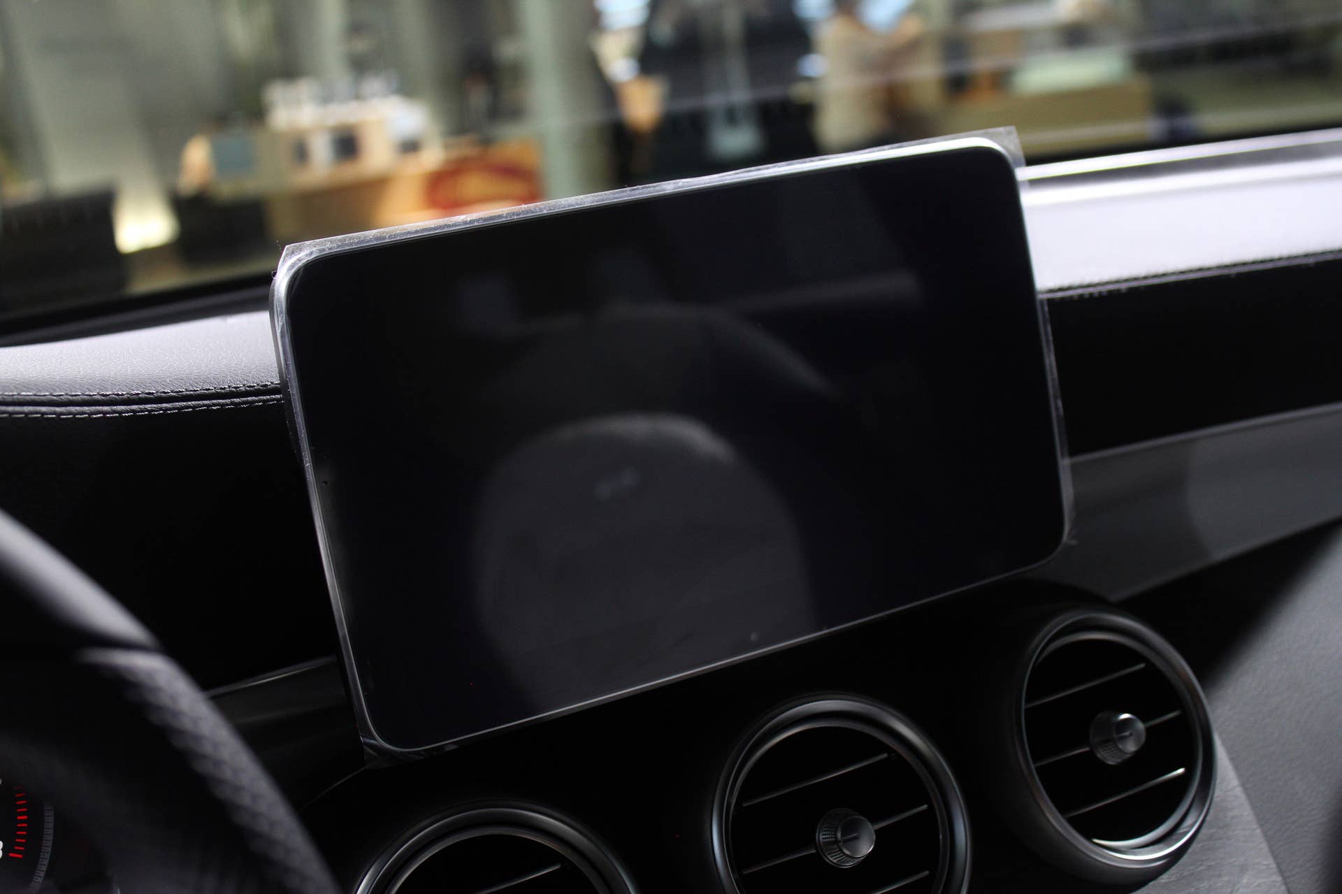 The 2016 Mercedes-Benz GLC 350e unveiled in Stuttgart, infotainment screen.