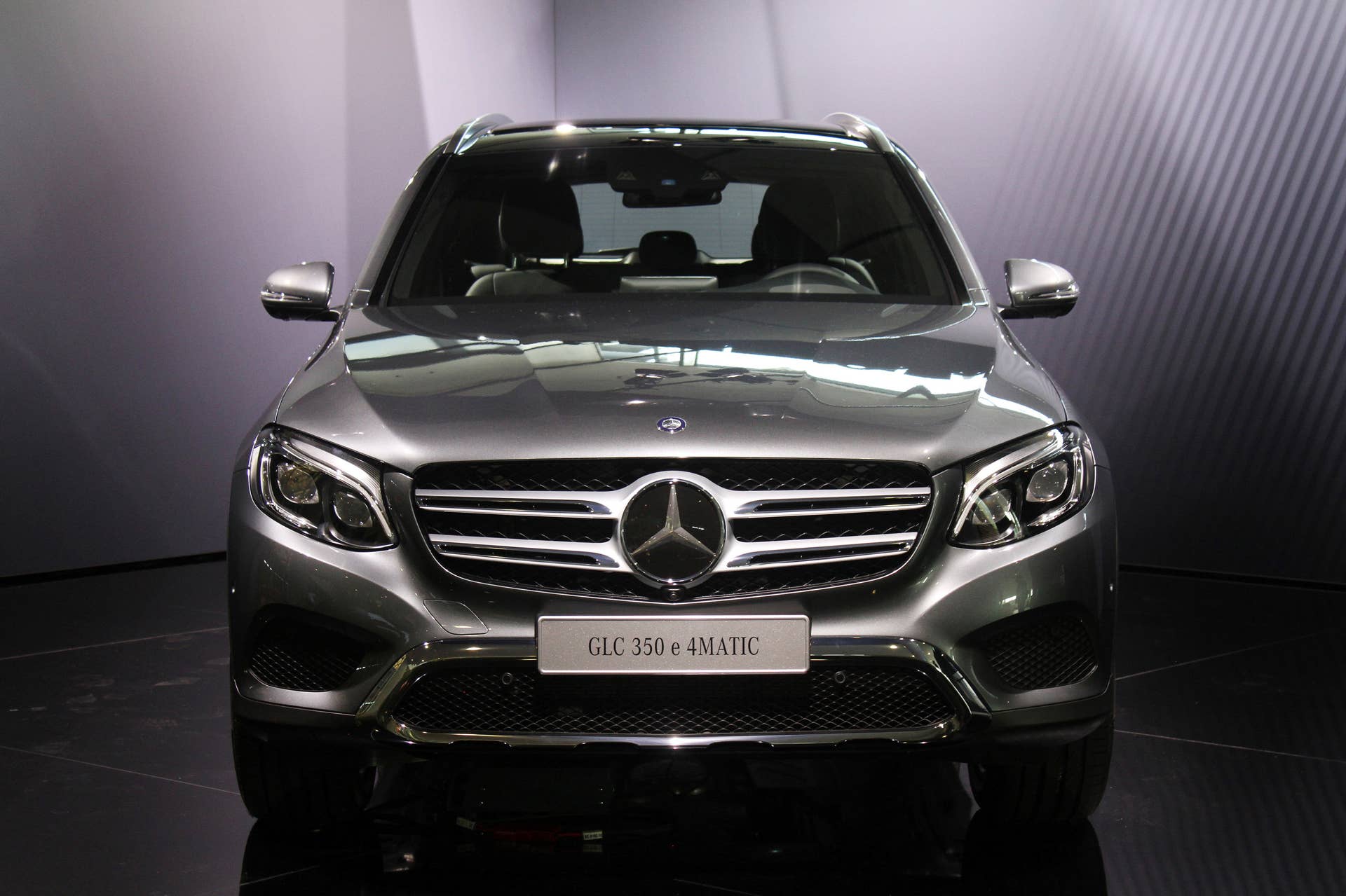 The 2016 Mercedes-Benz GLC 350e unveiled in Stuttgart, front view.
