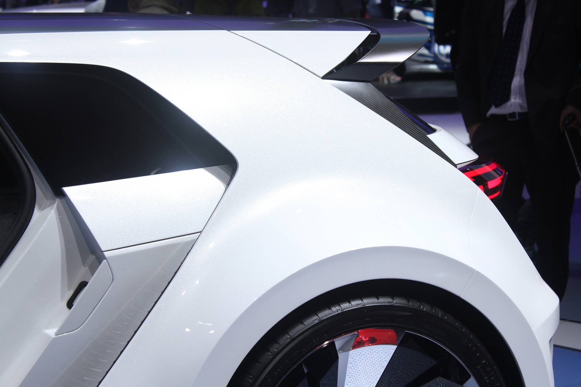 The Volkswagen Golf GTE Sport concept showed off at the 2015 Frankfurt Motor Show, rear hatch spoiler.
