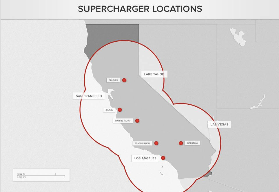 Tesla Supercharger initial locations map