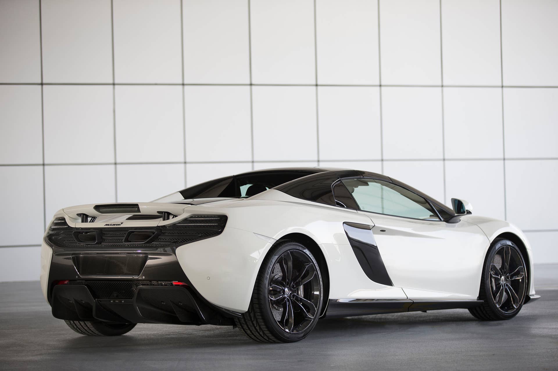 McLaren 650S Spider Al Sahara 79 by MSO static rear 3/4 roof up