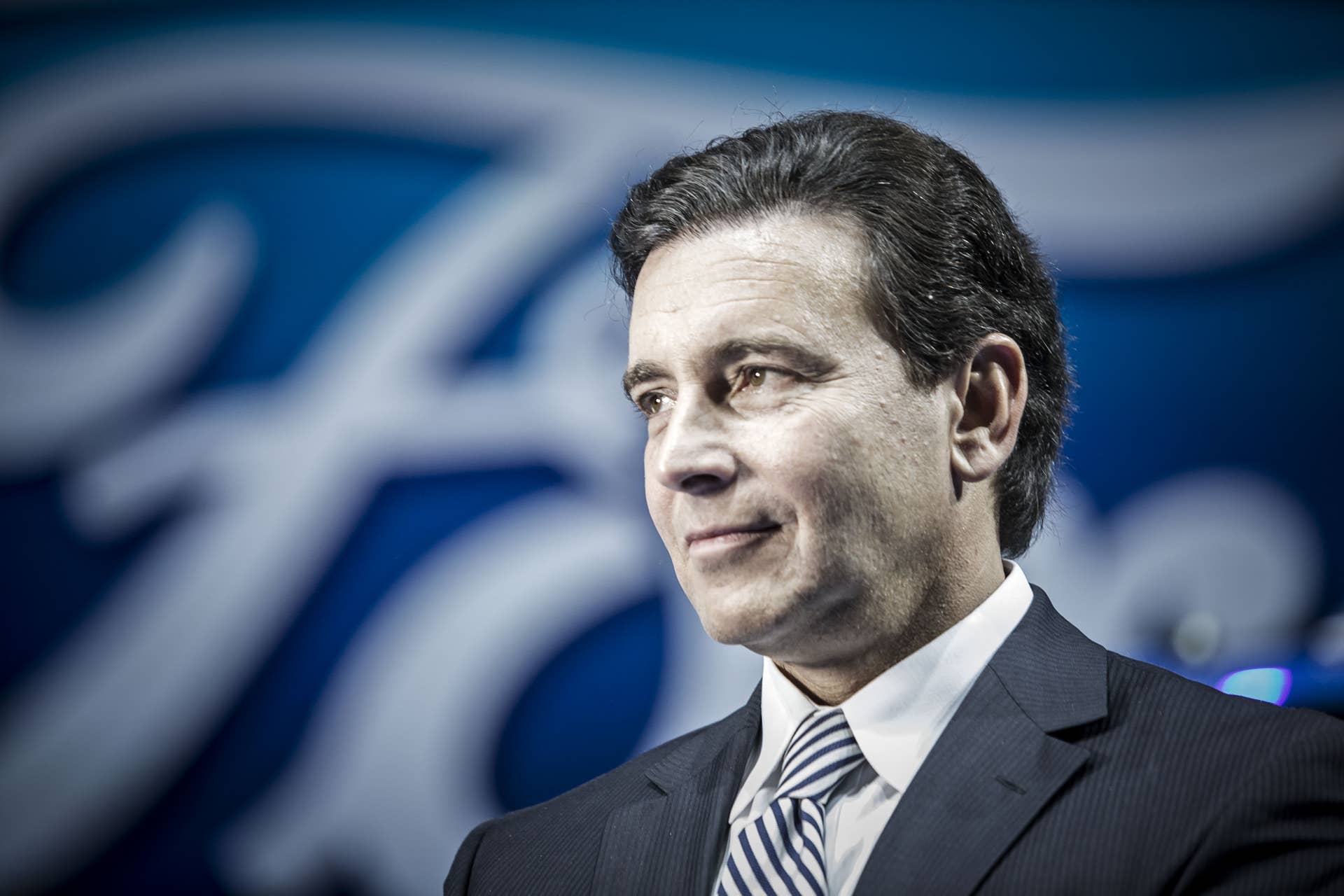 Mark Fields, chief executive officer at Ford Motor Co., pauses during a Ford Media Night event ahead of the Beijing International Automotive Exhibition in Beijing, China, on Saturday, April 23, 2016. The exhibition opens on April 25. Photographer: Qilai Shen/Bloomberg via Getty Images
