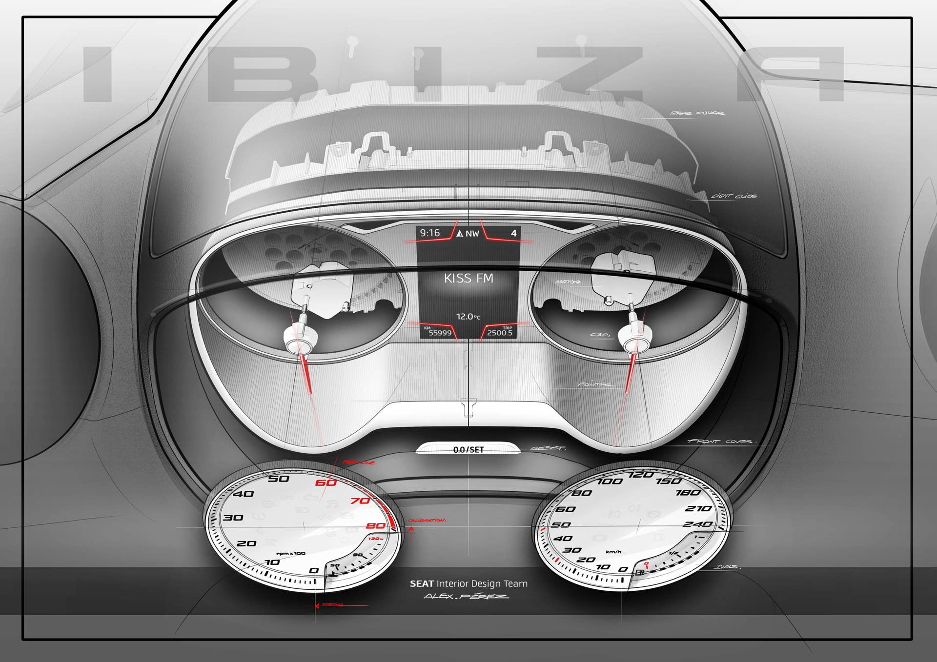 2016 Seat Ibiza instrument cluster rendering