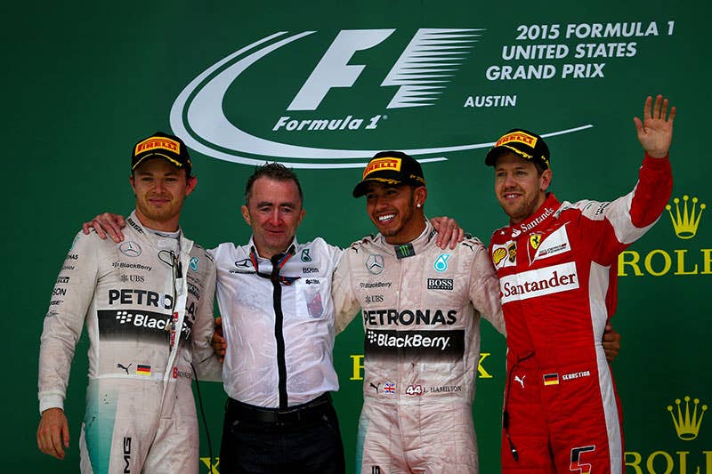 The podium at the 2015 US Grand Prix.