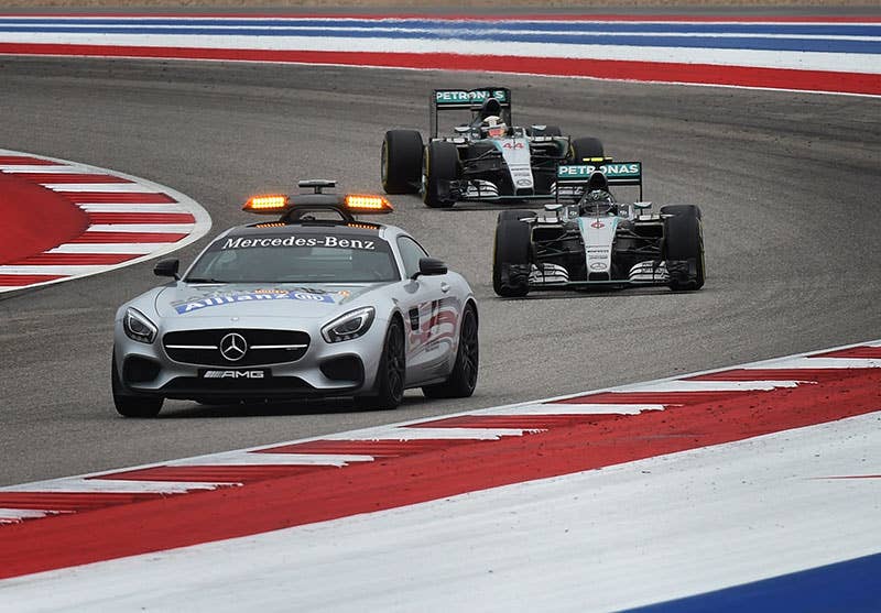 The Safety Car leads the field at the US Grand Prix.