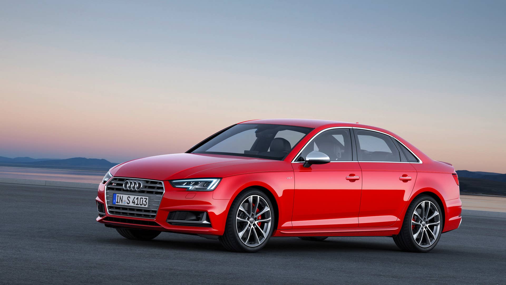 red 2017 audi s4 staged front three quarters