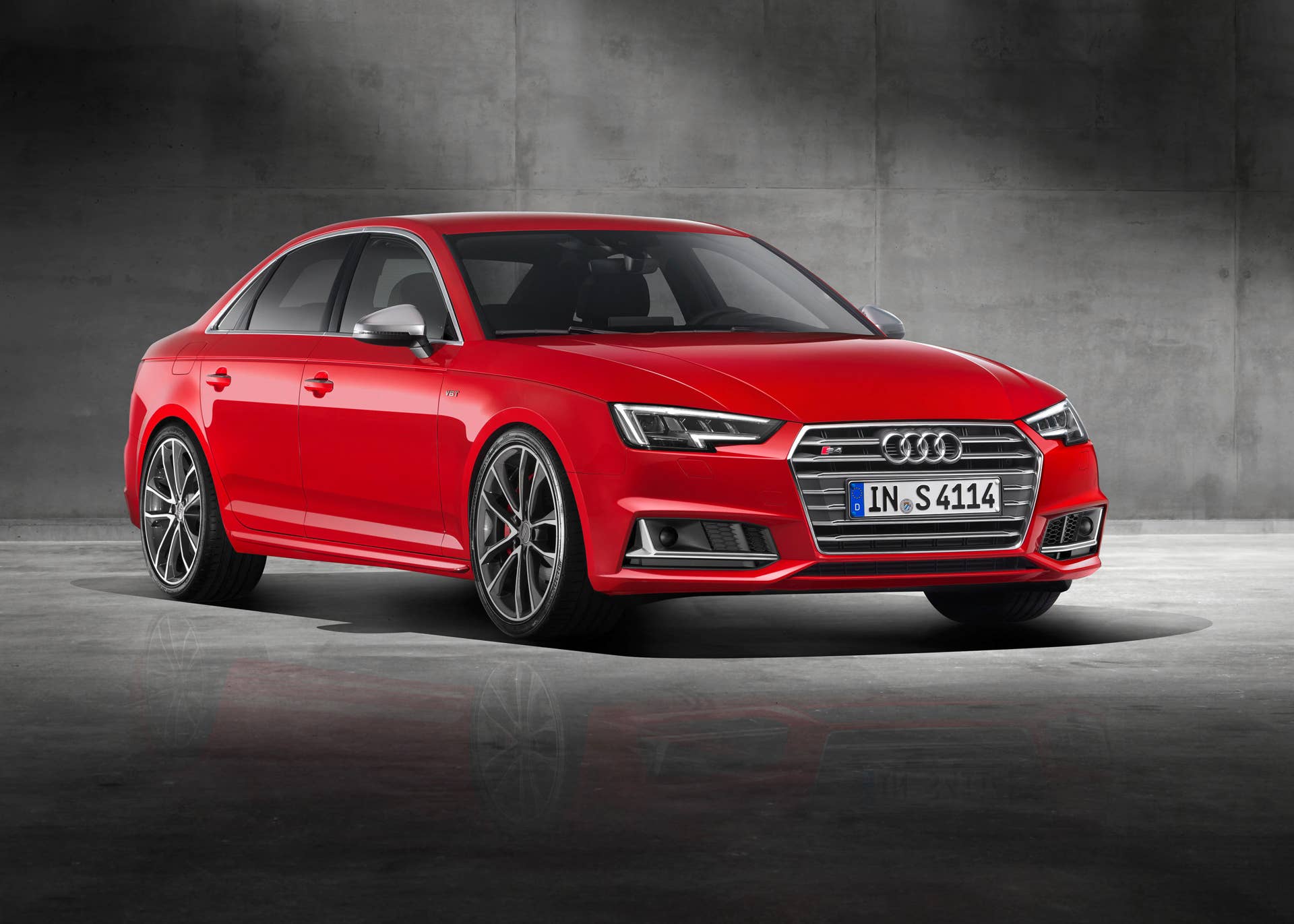 red 2017 audi s4 front three quarters studio