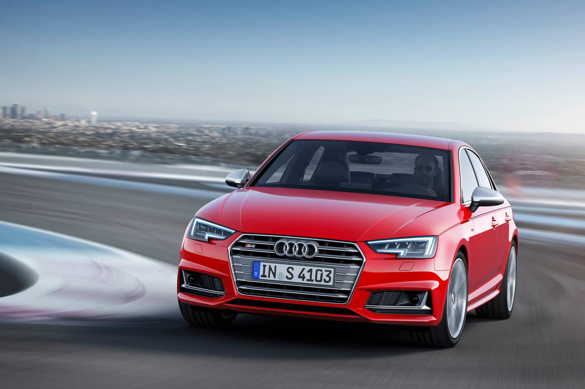 red 2017 audi s4 front cornering