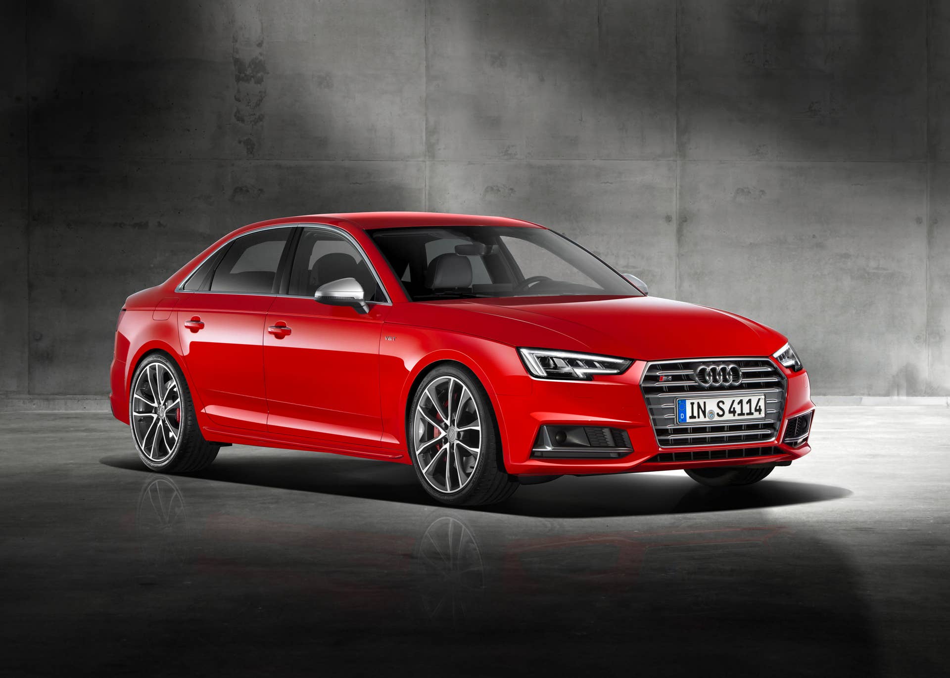 red 2017 audi s4 front three quarters further back