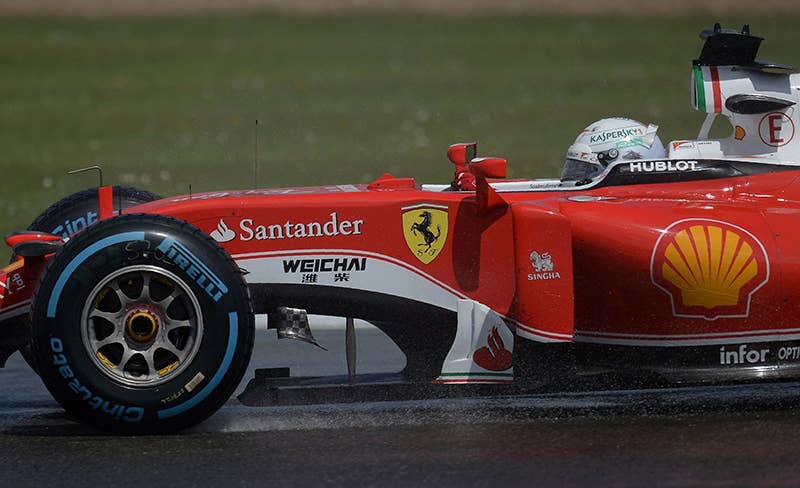Ferrari's German driver Sebastian Vettel drives during the British Formula One Grand Prix at Silverstone motor racing circuit in Silverstone, central England, on July 10, 2016.