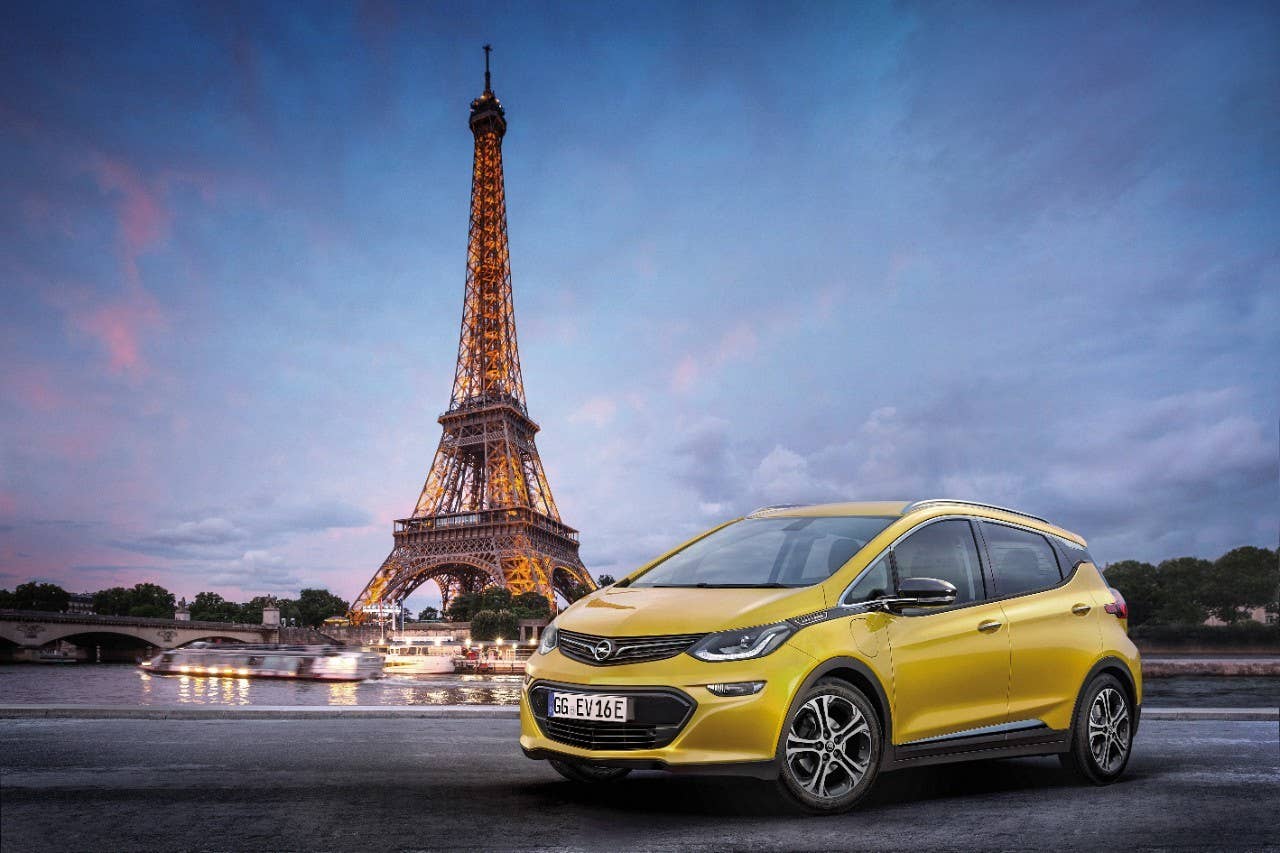 opel ampera-e by eiffel tower