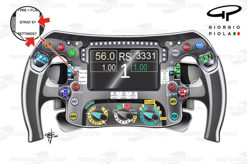 Rosberg's steering wheel, detailed view
