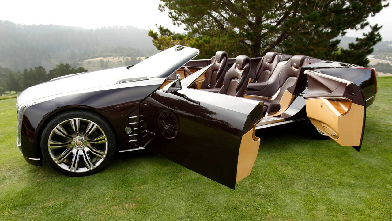 Cadillac introduces the Ciel concept, an open-air grand-touring car Thursday, August 18, 2011 in Carmel, California. The Ciel - pronounced "C-L," the French translation for sky - is a four-seat convertible powered by a twin-turbocharged version of the 3.6-liter Direct Injection V-6 engine, paired with a hybrid system using lithium-ion battery technology. (Cadillac News Photo) (08/18/2011)