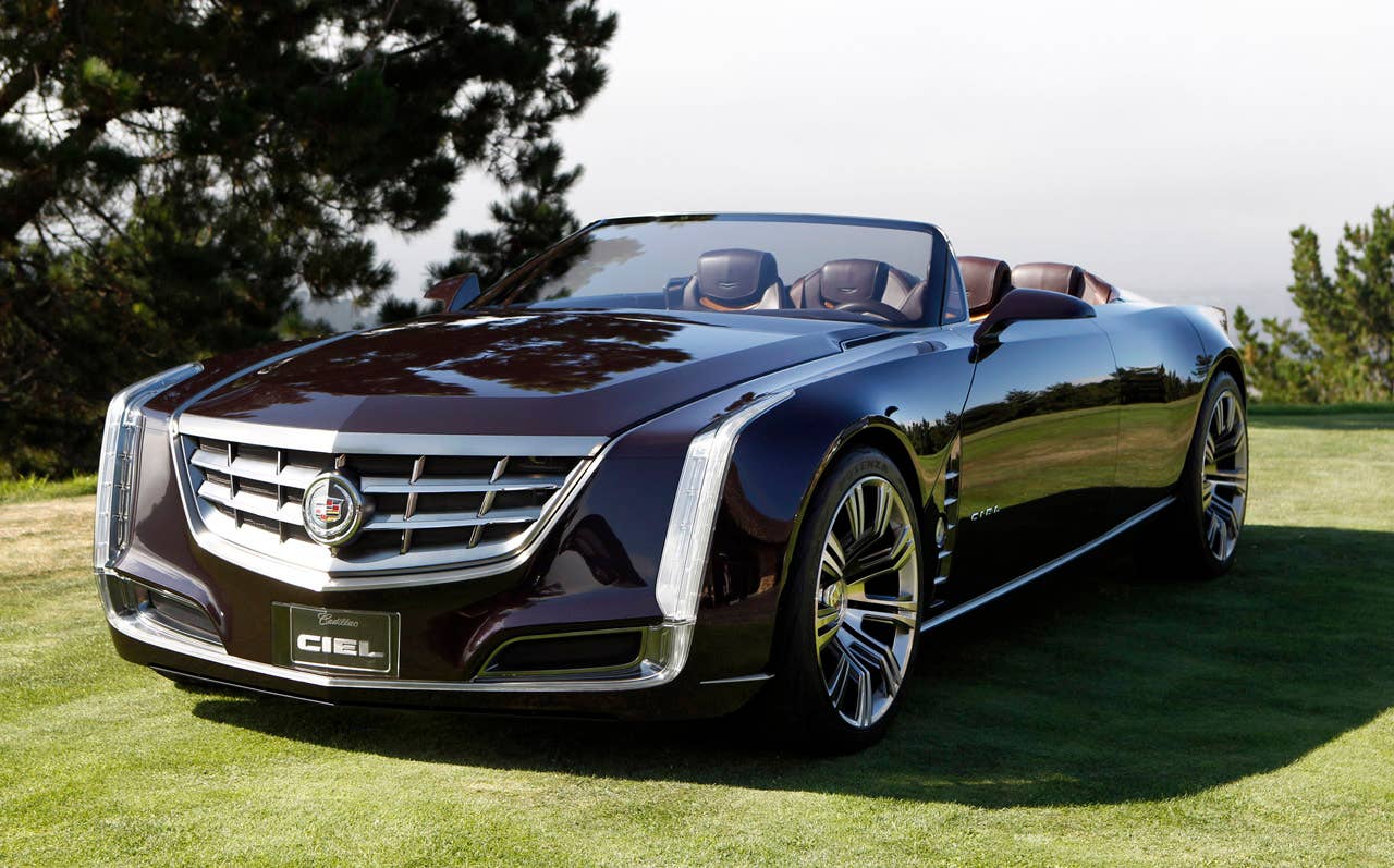 Cadillac introduces the Ciel concept, an open-air grand-touring car Thursday, August 18, 2011 in Carmel, California. The Ciel - pronounced "C-L," the French translation for sky - is a four-seat convertible powered by a twin-turbocharged version of the 3.6-liter Direct Injection V-6 engine, paired with a hybrid system using lithium-ion battery technology. (Cadillac News Photo) (08/18/2011)