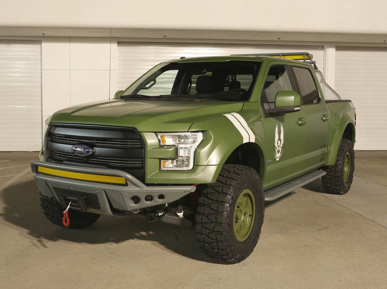 The Ford F-150 Halo Sandcat is a one-of-a-kind vehicle inspired by Haloâs United Nations Space Command vehicle design. The F-150 Halo Sandcat started as a 2015 Ford F-150 Lariat SuperCrew 4x4 with 3.5-liter EcoBoostÂ® engine and FX4 off-road package. To turn the truck into the Sandcat, Galpin Auto Sports added an arsenal of modifications to give it a United Nations Space Command militaristic style that Halo fans will instantly recognize.
