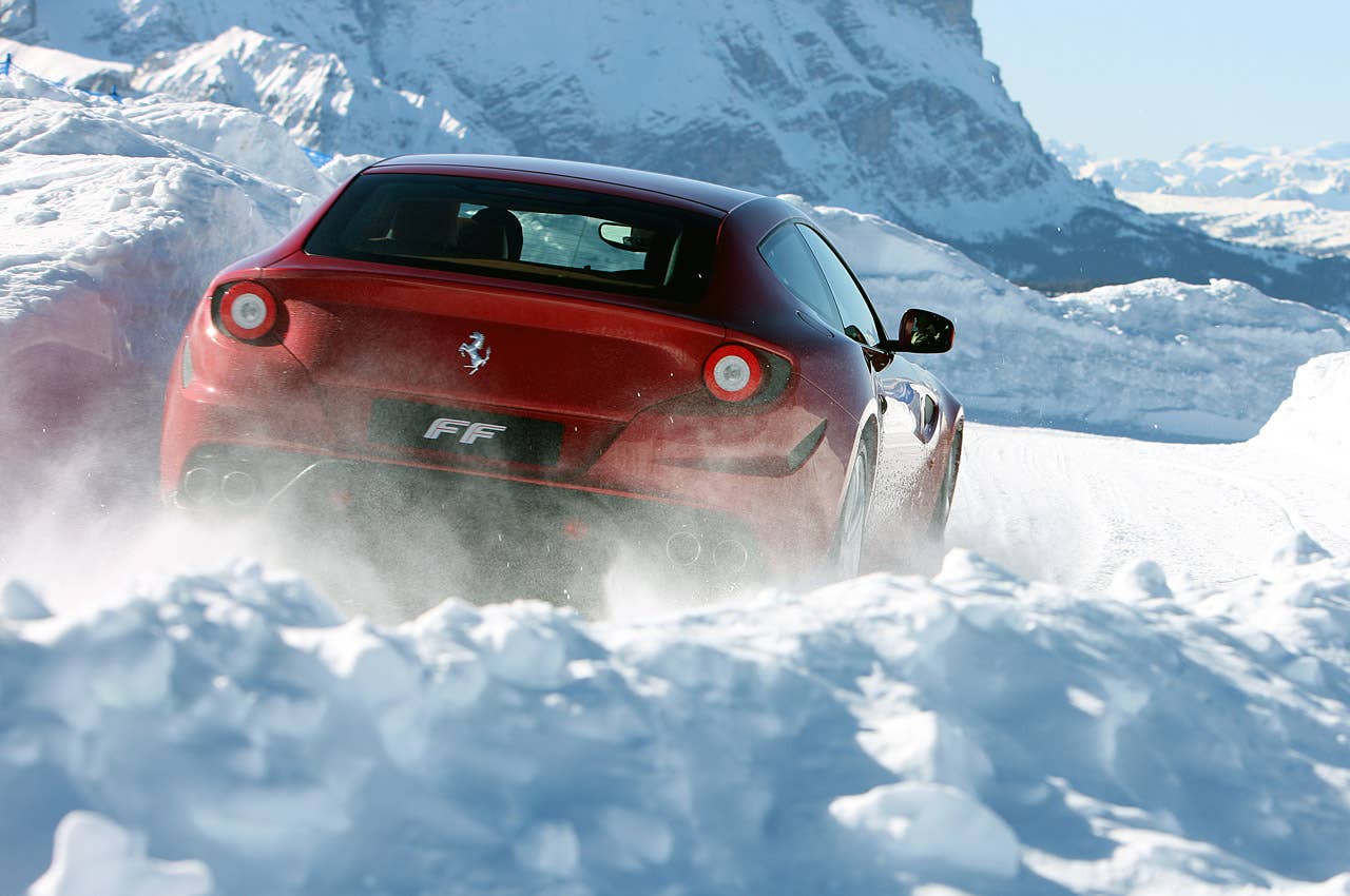 2012 Ferrari FF driving in snow