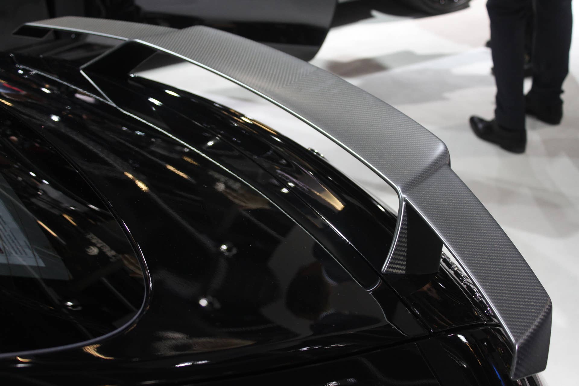 The Brabus 600, a tuned Mercedes-AMG GT S, at the Frankfurt Motor Show, rear wing detail.