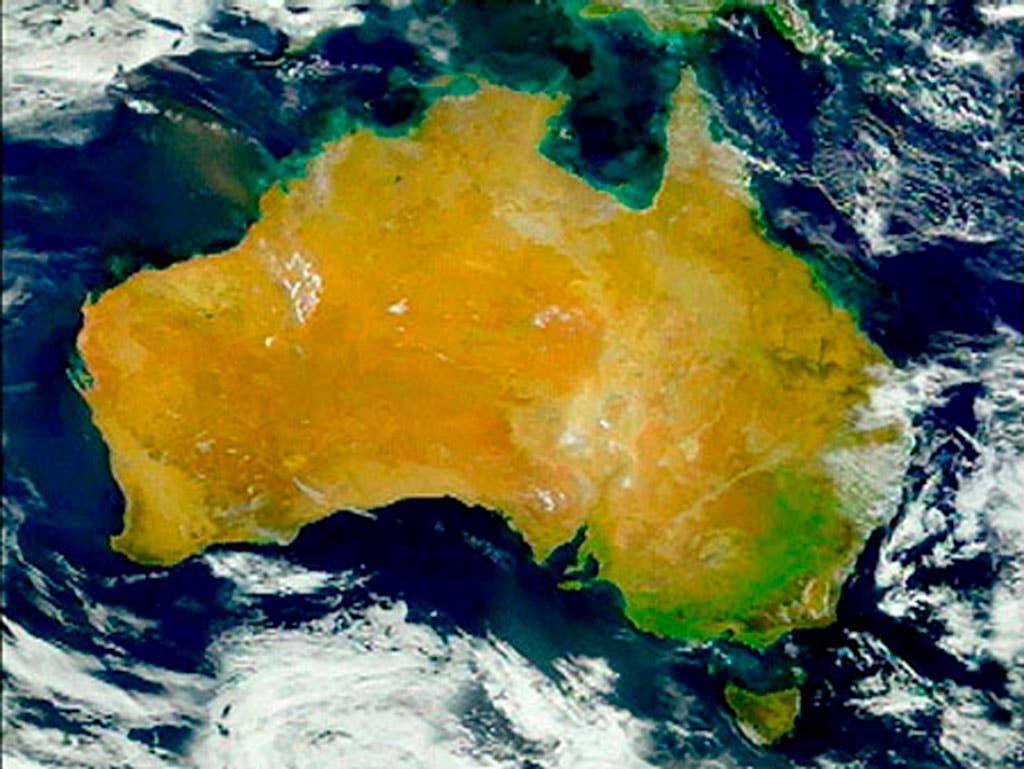 Photo taken recently by the Sea-viewing Wide Field-of view sensor on the NASA satellite OrbView-2, showing the continent of Australia as seen from space. NASA released the photo in conjunction with the start of the Sydney 2000 Summer Olympic Games. HB/