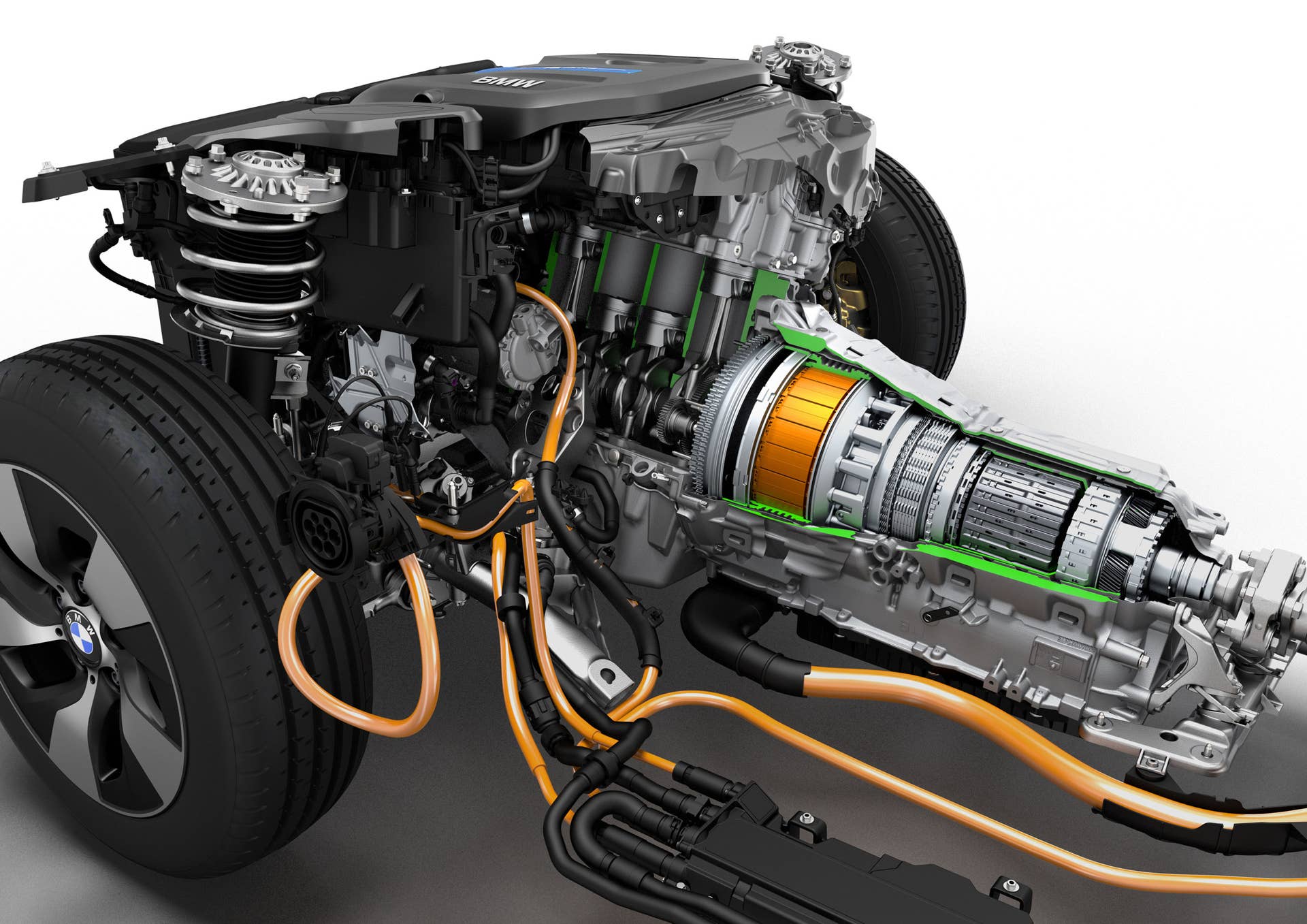 bmw 330e powertrain front detail