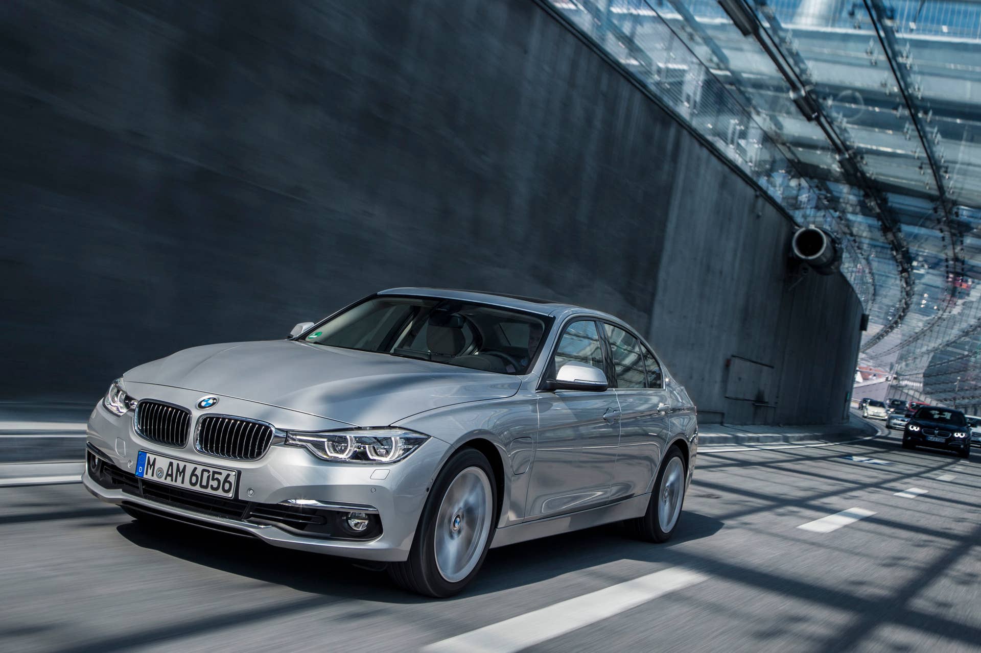 bmw 330e on road front