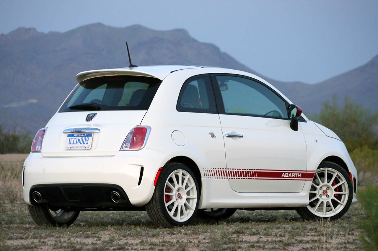 2012 Fiat 500 Abarth rear 3/4 view