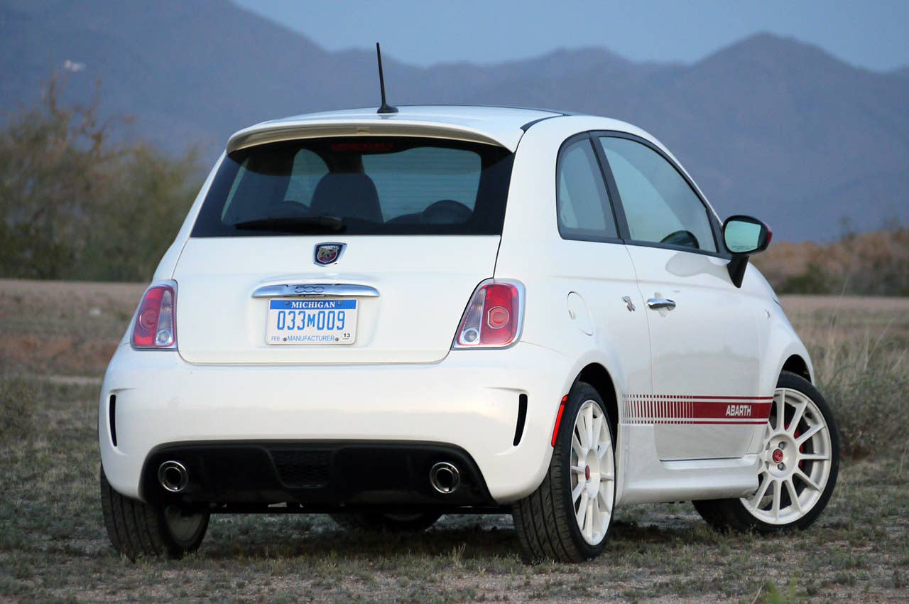 2012 Fiat 500 Abarth rear 3/4 view