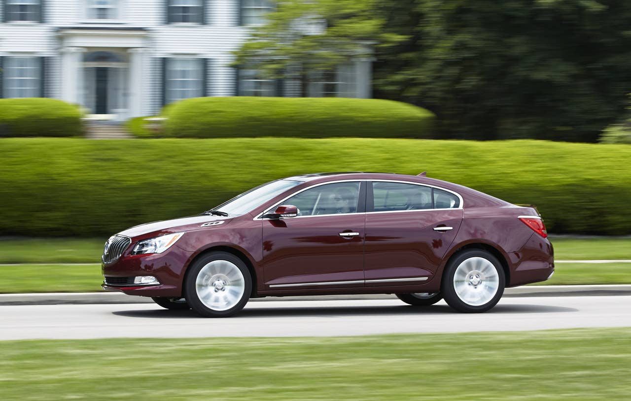 2014 Buick LaCrosse 1SL AWD with Baroque Red Metallic exterior color and 19 Alloy Wheels. Driving side view
