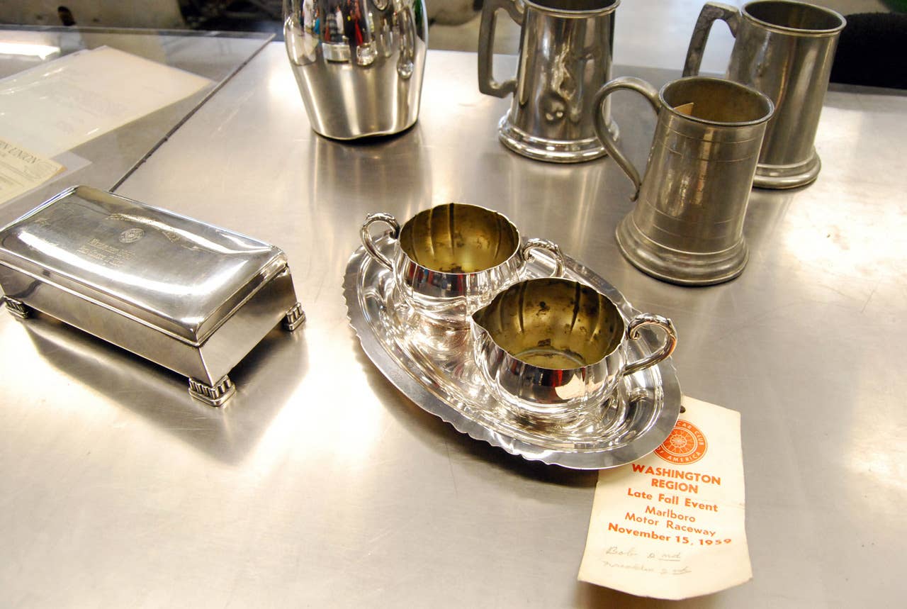 Though Robert Kahmer did much of his racing at the now defunct Marlboro Motor Raceway in Maryland, he donated his collection of trophies to the Barber Vintage Motorsports Museum to accompany the 1955 Lotus Mark X he once owned and raced at Marlboro.