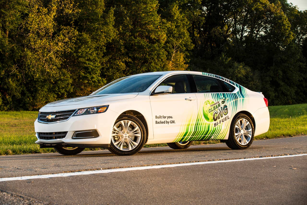 The 2015 Chevrolet Impala bi-fuel sedan, expected to go on sale next summer, is the only original equipment manufacturer-produced full-size sedan in North America capable of running on either cleaner-burning, mostly domestically produced compressed natural gas (CNG) or gasoline.