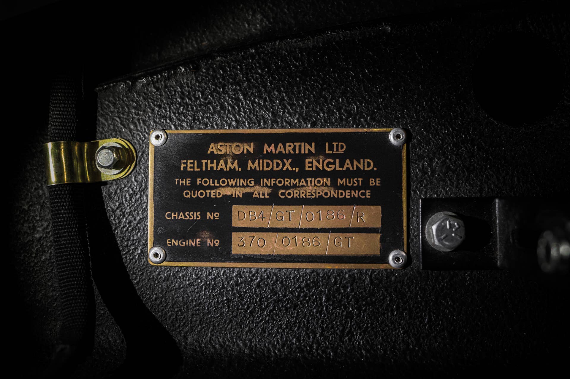 1962 Aston Martin DB4 GT Zagato VIN plate