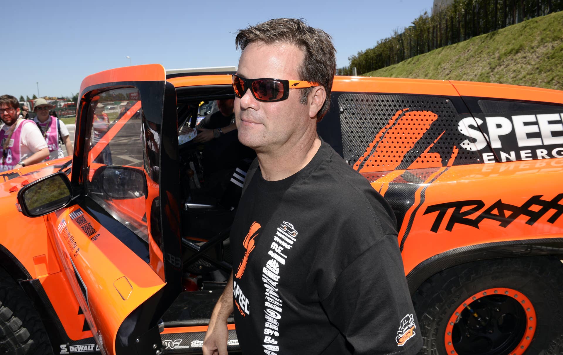 US Robby Gordon arrives for the technical checkup in Rosario, Argentina on January 4, 2014, ahead of the 2014 Dakar Rally which this year will thunder through Argentina, Bolivia and Chile from January 5 to 18. . AFP PHOTO / FRANCK FIFE (Photo credit should read FRANCK FIFE/AFP/Getty Images)