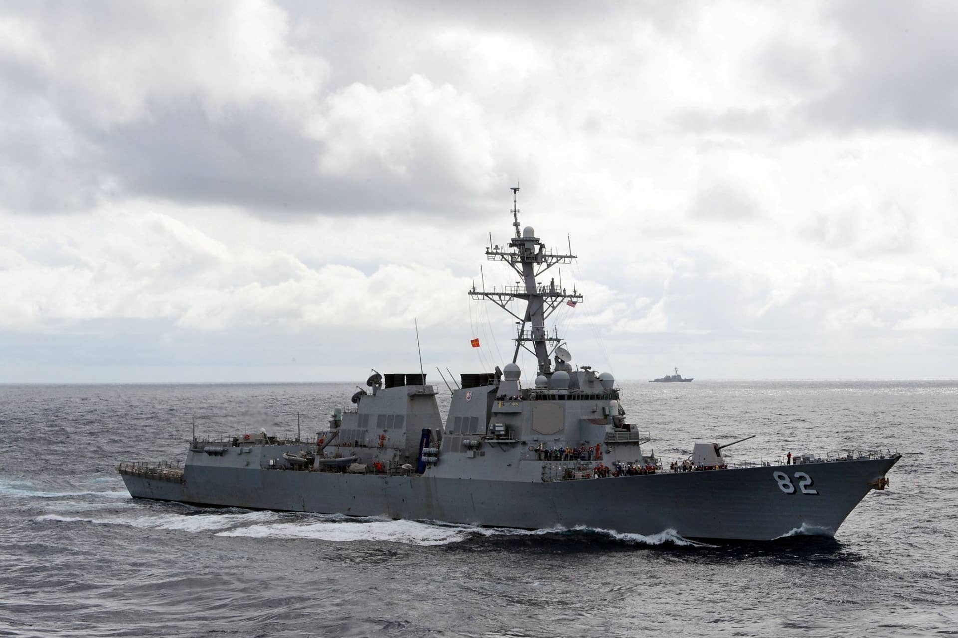 The Arleigh Burke-class guided-missile destroyer USS Lassen (DDG 82) is underway with ships from Commander Task Force 70. Lassen is forward deployed to Yokosuka, Japan and is on patrol in the U.S. 7th Fleet area of responsibility supporting security and stability in the Indo-Asia-Pacific region. (U.S. Navy photo by Mass Communication Specialist 3rd Class Declan Barnes/Released)