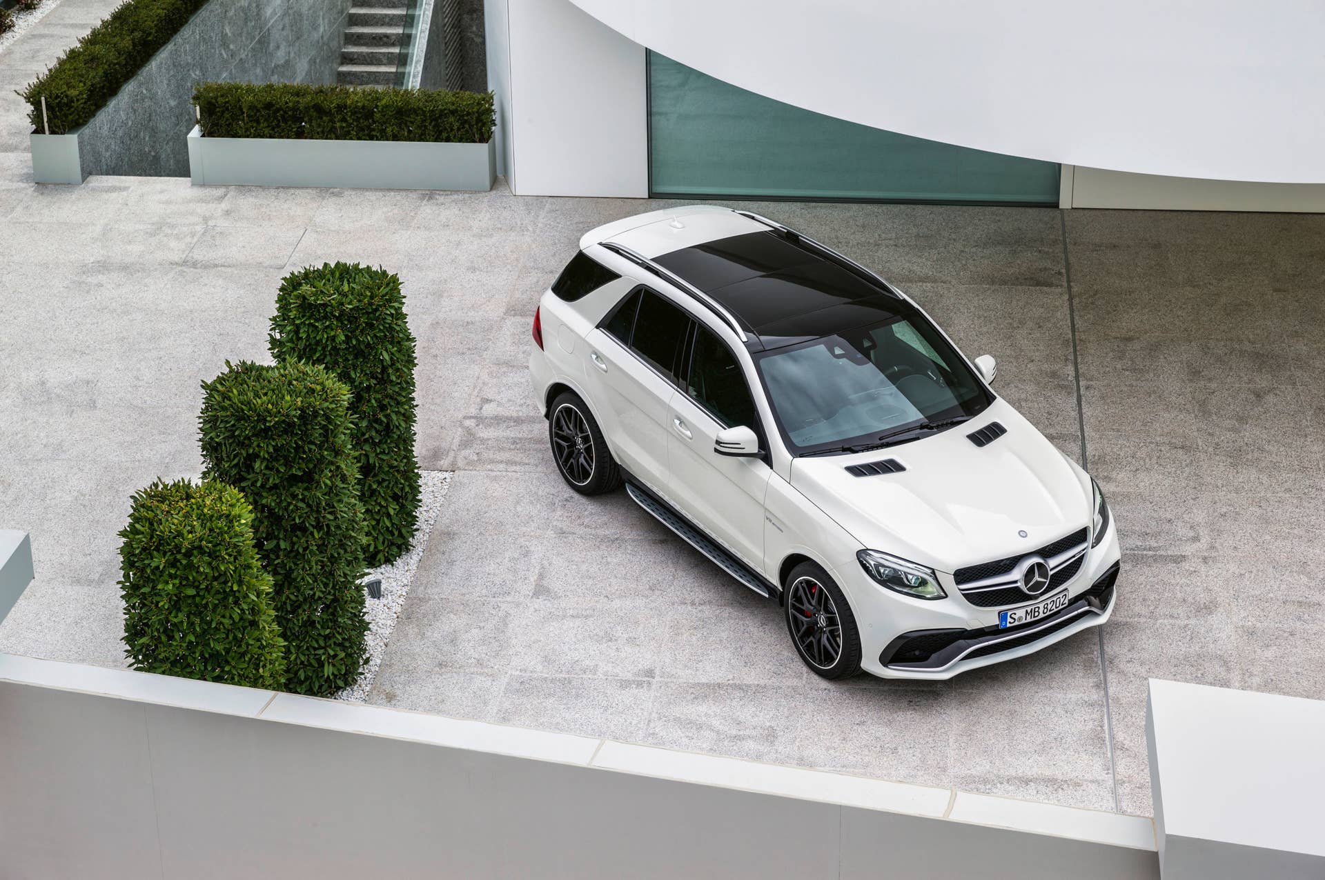 white mercedes gle63 s top view